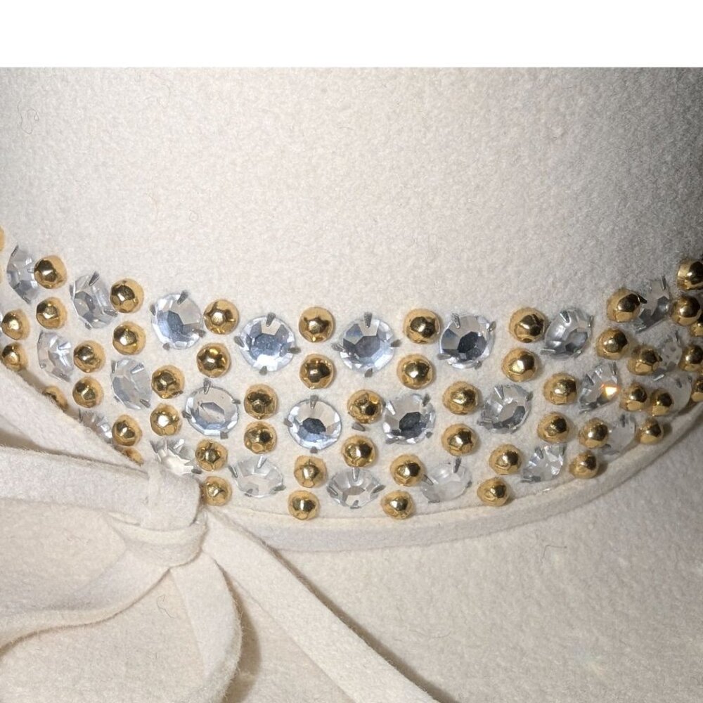 Adolfo II Rhinestone Cream Hat - Picture 3 of 5